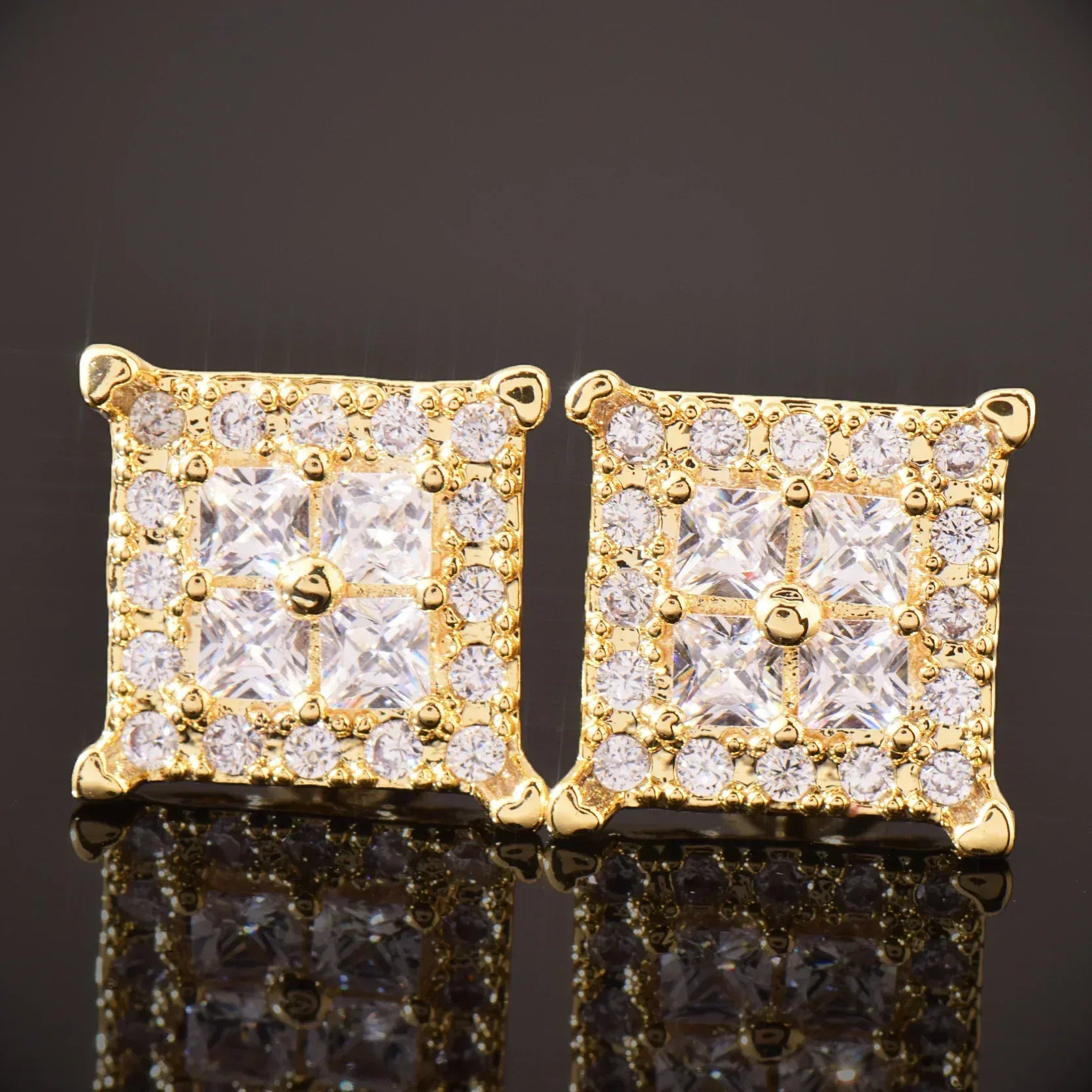 Iced Out Square Stud Earrings with Zircon | Trendy & Minimalist Hip Hop Jewelry | Caratix Jewelry - CaratixJewelry